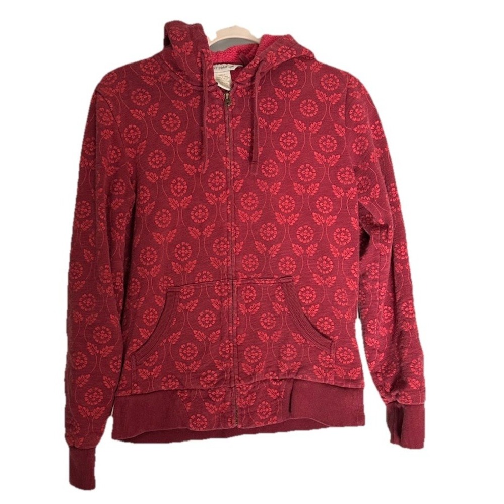 Horny Toad Women's Floral Hoodie S Fleece Lined Rust Red‎ Full Zip Pockets Y2K